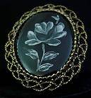   Hand Painted Cameo Style Pin Pendant Brooch Mourning Black Gold Tone