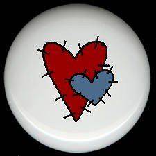 RED & BLUE STITCHED Primitive HEARTS ~ Ceramic Drawer Knobs Pulls