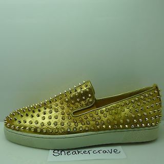 Christian Louboutin Gold Roller Boat Flat Pony Spikes Red Bottom Rare 