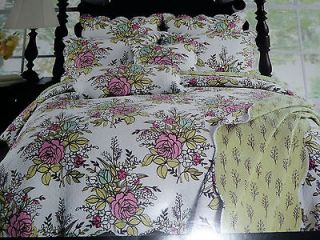 Pc Cynthia Rowley Floral Full/Queen Quilt + 2 Shams Pink White 