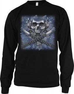 Electronic Skull Thermal Long Sleeve T shirts Electric Guitar 