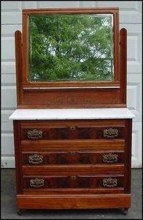Antique Marble Top Dresser Chest Beveled Mirror Oak