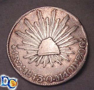 1843 Mexico 4 Reales Silver Coin Fine Condition L@@K 4R Mexican