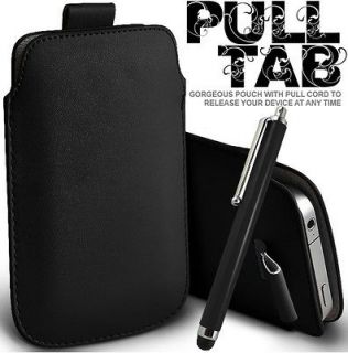 BLACK PULL TAB LEATHER POUCH CASE SKIN & STYLUS FOR ALCATEL OT 980