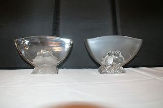   LOVEBIRDS VASES EXCELLENT FRENCH 1 CLEAR 1 FROSTED BIRDS OPPOSITES