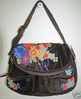 Lucky Brand Stash Velvet Embroidered handbag bag purse BROWN NWT