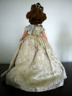 1950s MADAME ALEXANDER CISSETTE QUEEN GOLD GOWN WITH BLUE RIBBON 