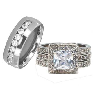  PIECES MENS WOMENS STAINLESS STEEL BLACK WEDDING BRIDAL RING SET