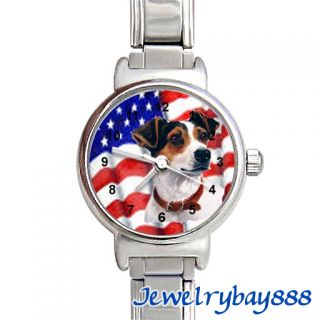 American Flag Jack Russell Terrier Ladies 9mm Italian Charms Wrist 