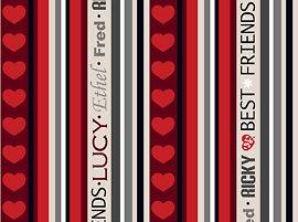 QT I Love Lucy Lucys Crowd 20923_R Heart Stripe Red Cotton Fabric BTY 