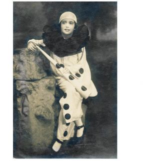 PRETTY GIRL CLOWN pierrot carnival costume RP PHOTO 1920s