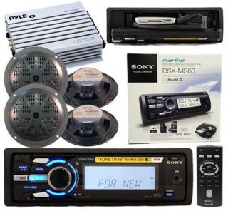 Sony DSX MS60 Marine MP3 iPod Radio Stereo + 4 Speakers & 400Watt Amp 