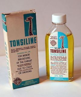 Vintage Tonsiline Medicine Bottle Clear Glass Full Box