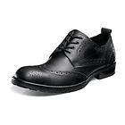 STACY ADAMS Mens Badge Round Toe Wingtip Dress Shoes Black Leather 