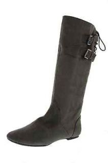 Material Girl NEW Bonita Gray Faux Suede Belted Lace Up Mid Calf Boots 