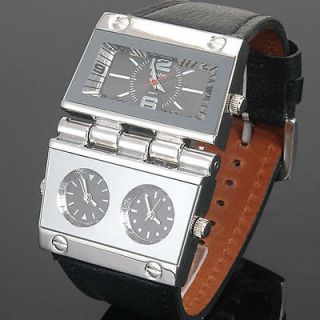 HUGE KING SIZE Mens Watch Tri Zone Genuine Leather