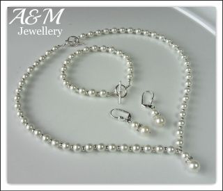   pearls Diamante jewellery necklace bracelet set Weddings Bride Prom
