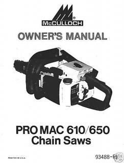 McCulloch 610 & 650 Owners Manual & Parts List