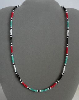 Turquoise + Red + Black Mens, Womens Necklace Native American Made 