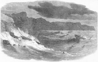 BALAKLAVA: Storm in Bay: Medora, Vulcan Mercia, antique print, 1854