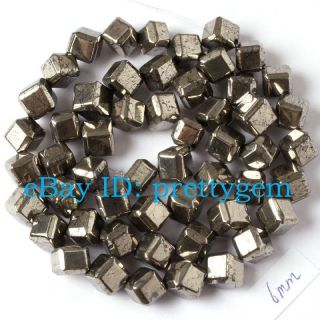6MM FACETED CUBE SILVER GRAY PYRITE GEMSTONE BEADS STRAND 15