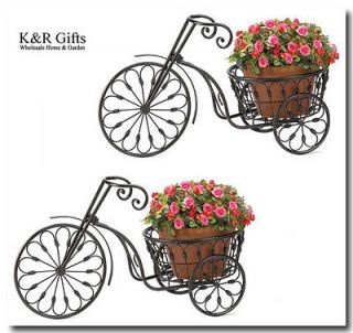 PLANT STAND Set of 2 Iron Bicycle Planters with 10 Inch Basket NEW