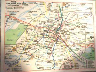 PARIS Plan Metro + Tramway Banlieue laminated 11.5 x 9 in HANDY SIZE 