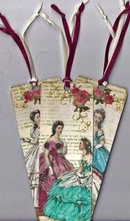 Vintage inspired bookmarks ladies with fancy dresses with silk ribbons 