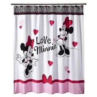 Love Minnie Mouse Fabric Shower Curtain Bath Rug Hooks Soap 