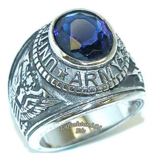   Steel Wide Band Mens Sapphire CZ ARMY military Ring SIZE 9,10,11,12,13