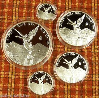 2010 Silver LIBERTAD 5 coin PROOF SET 1.9 Troy Ounces .999 