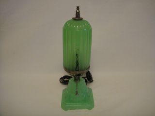 Vintage Art Deco Jadeite Bullet/Column Table Lamp Ornate Base Works 