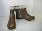 MISS ALBRIGHT BOOTS Sz 8.5 ANKLE FLATS LEATHER BROWN FLEECE GRID SOLE 