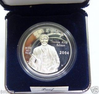 2004 P PROOF Thomas Alva Edison Comm90% Silver Dollar Coin