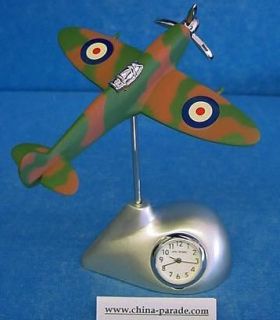  MINIATURE RAF SPITFIRE FIGHTER PLANE MILITARY AIRCRAFT CLOCK 9671