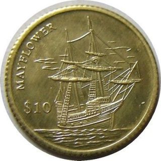 elf Liberia 10 Dollars 2000 Gold Mayflower Ship