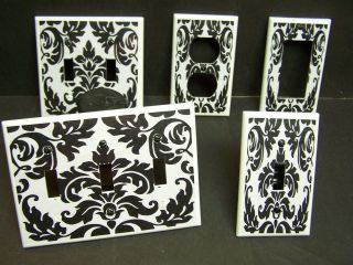 BLACK DAMASK ON WHITE #1 LIGHT SWITCH OR OUTLET COVER