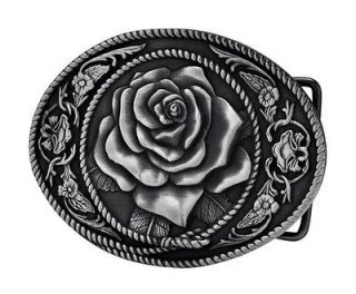 SILVER Vintage Rose Belt Buckle Flower Girly Western Country Metal 