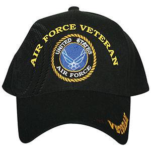 BLACK U.S. AIR FORCE VETERAN EMBROIDERED BALL SUN CAP   USAF 