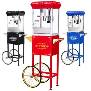 GNP Foundation Popcorn Machine Popcorn Popper w/Cart 8 Ounce Red Black 