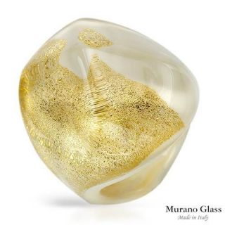 MURANO GLASS Womens Cocktail Ring 24K Two Tone Murano Glass Made In 