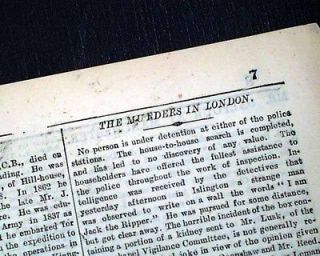   1888 London UK Newspaper JACK THE RIPPER Whitechapel EAST END Murders