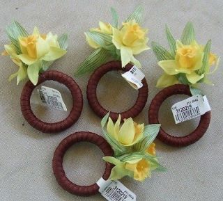   Yellow Daffodil Flower Napkin Rings Holders Set of 6 ~ Brand New