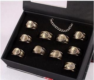 Shippuuden Akatsuki Members 10 Ring +necklace Anime Cosplay with box