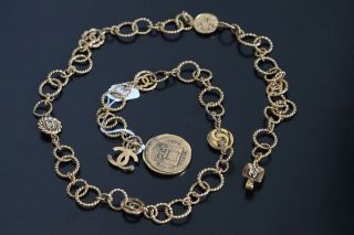   MEDALLION+CRYSTAL CC* Charm Brass Round Chain Link+Coin Belt/Necklace