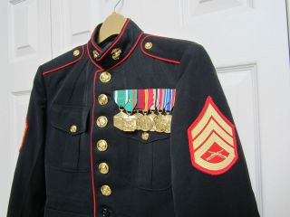 USMC Enlisted Dress Blue Coat W/S/Sgt Chevrons W/7 Medals W/3 Hash 