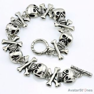 Mens Womens 316L Stainless Skull Steel Bling Bracelet Chain B1V26
