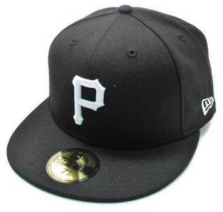 NEW ERA 59FIFTY MLB FITTED HAT PITTSBURGH PIRATES BLACK WHITE LOGO 