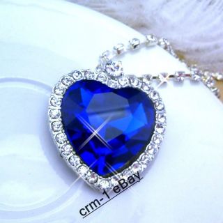 NEW TITANIC HEART OF OCEAN NECKLACE USE BLUE CRYSTAL 3.5cm x 3.5cm
