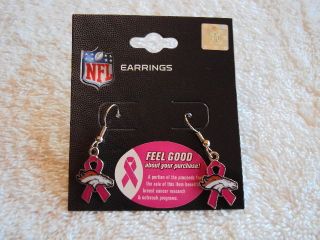   BRONCOS Logo Pink BCA Ribbon NFL Silver J Hook Dangle Earrings NEW